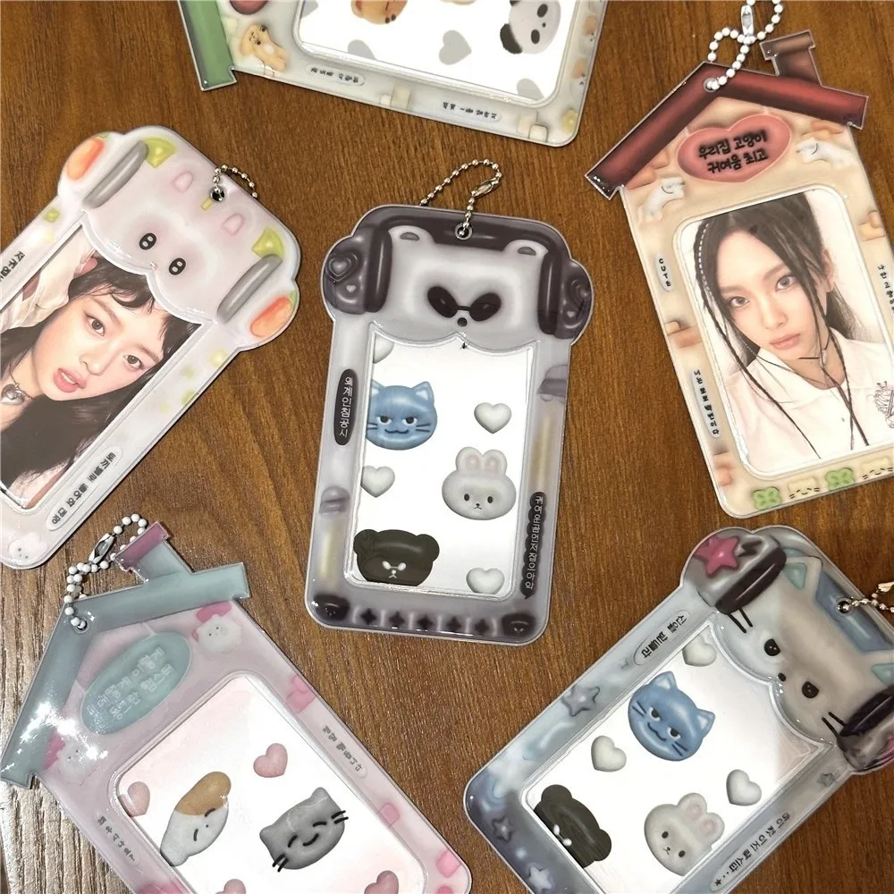 3-дюймовый держатель для фотокарт, мультяшный ПВХ ID, держатель для кредитных карт, твердый корпус с брелоком, защитные рукава для фотографий, маленькое хранилище для карт