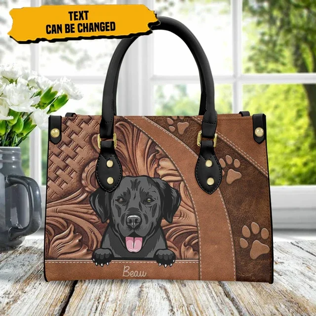 Funny Labrador Retriever and Chihuahua Printed Leather Bag Female Brown Sunflower Design Vintage Handbag for Woman Bolso Mujer