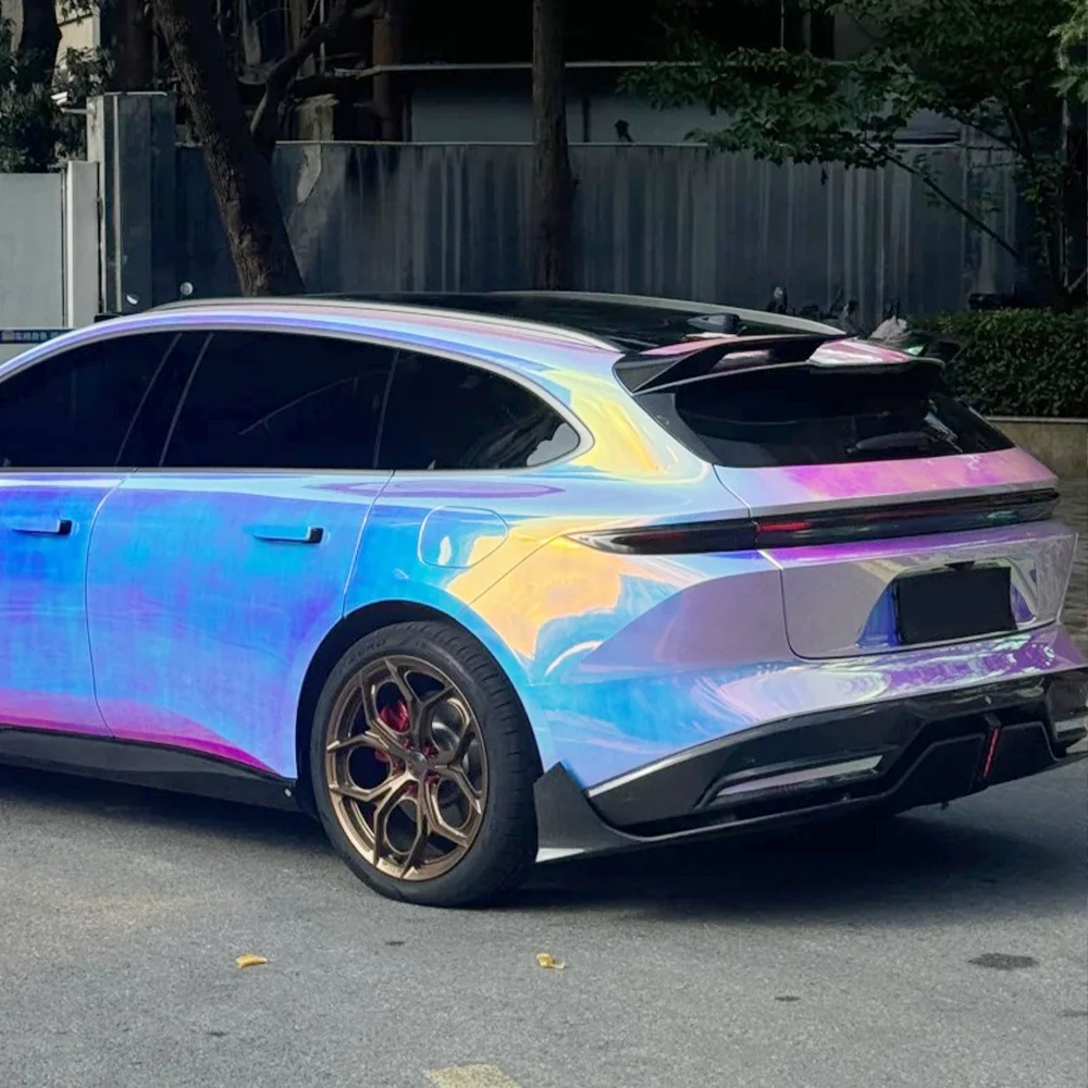 قسط لمعان قوس قزح الأبيض الفينيل التفاف فيلم فقاعة خالية تطبيق للماء لتغليف السيارة دراجة نارية الشارات السيارات التصميم