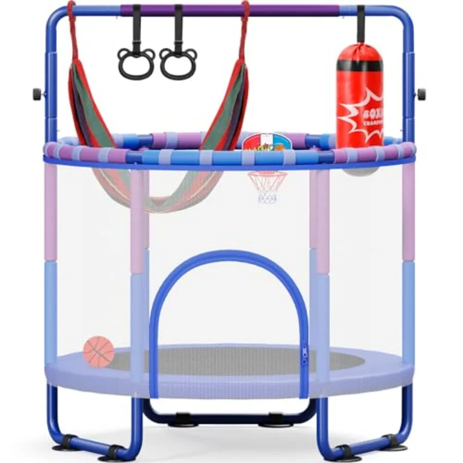 

55 Trampoline for with Enclosure 6-in-1 Toddler Trampoline Indoor Outdoor Upgrade Full Anti-Rust Tube with Adjustable Gymnastic