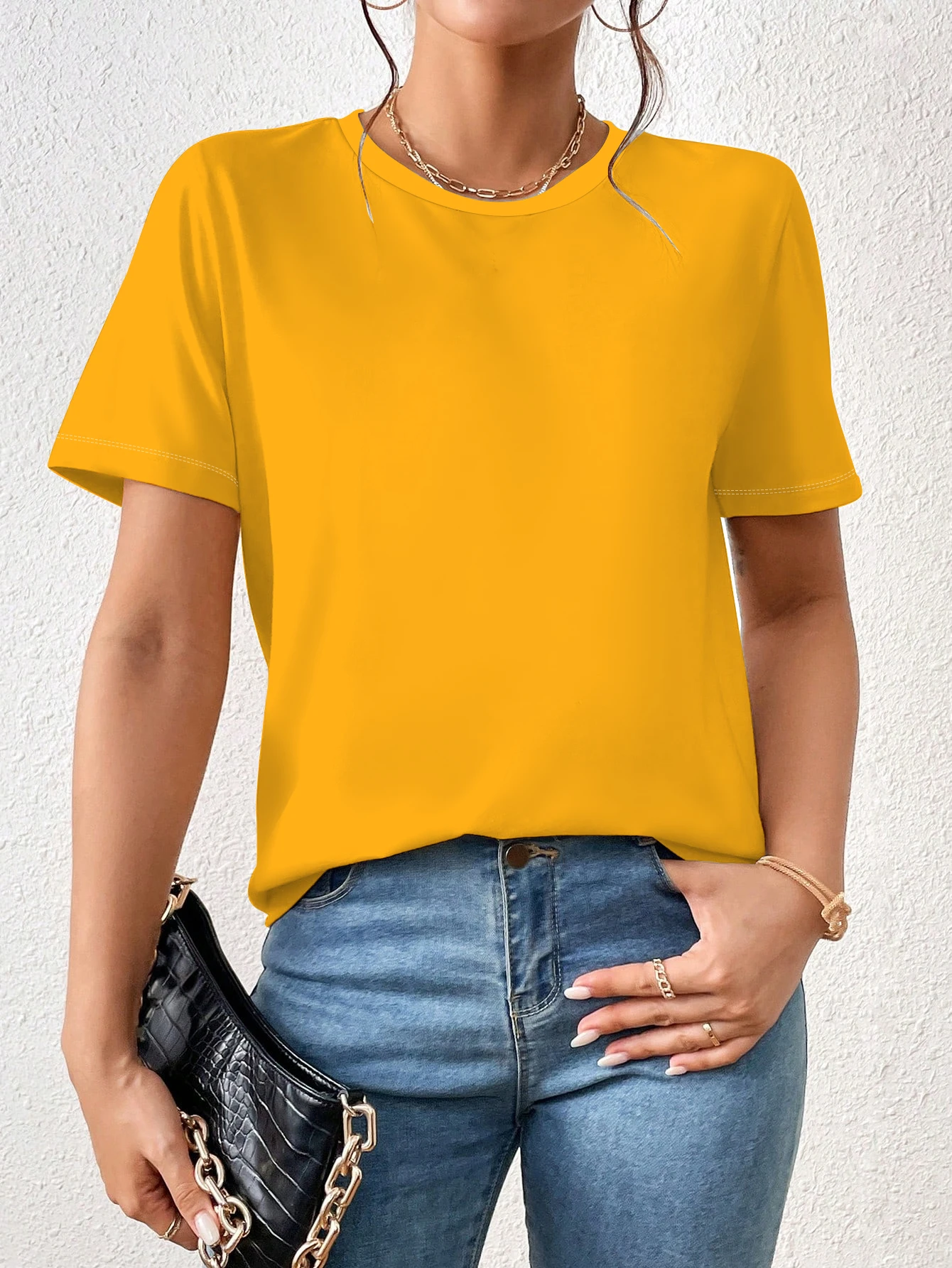 

solid color T-Shirt, Short Sleeve Crew Neck Casual Top For Spring & Summer, Women's Clothing