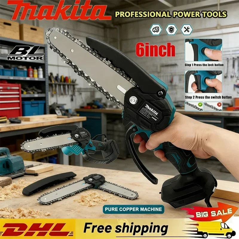 

Портативная ручная цепная пила Makita 6 дюймов, электрическая пила для обрезки деревьев и садовых работ, электроинструмент для аккумулятора 18В