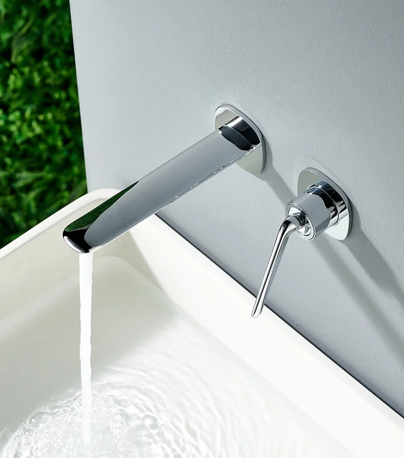 

Bathroom Basin Faucet Chrome Sink Mixer Wall Mounted Bathroom Sink Faucets Hot And Cold Single Lever Concealed Basin Tap