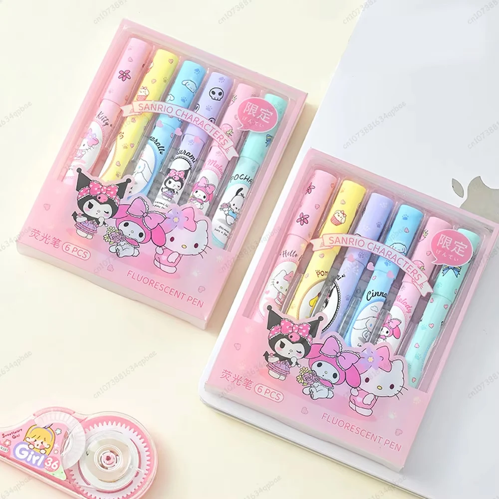 

6pcs Highlighter Lolita Series KT Kuromi Cute Graffiti Painting Pens Classroom Markers Student Stationery