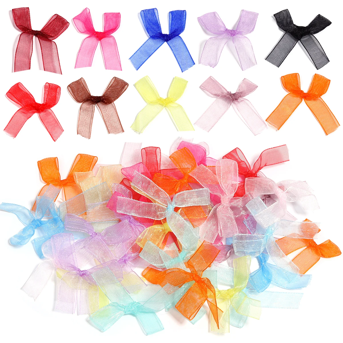 50Pcs 5*4cm Colored Ribbon Bows Gauze Ribbon Bow Packages Gift Wrapping  Flower Craft Decoration Handwork DIY Party Decoration