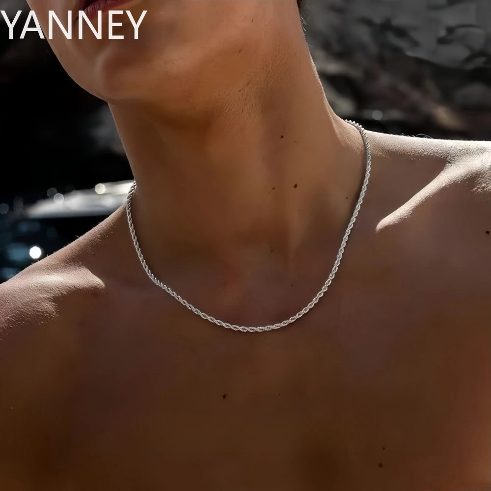

Men 925 Sterling Silver Twisted Twist Chain Necklace Simple Choker Fashionable Women Jewelry Charm