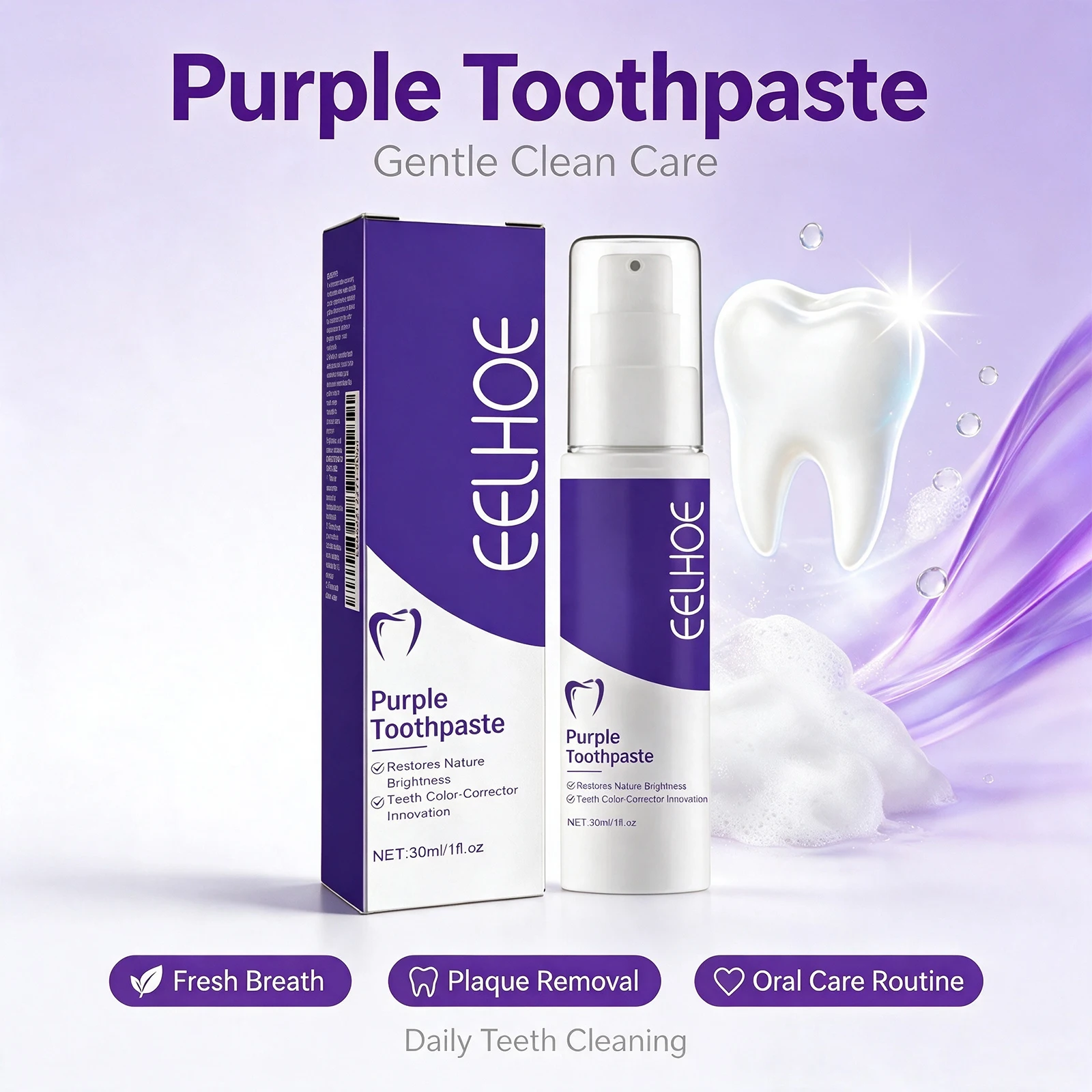 Mint Purple Toothpaste Brightening Gentle Cleaning Fresh Breath Daily Oral Care Enamel Friendly Toothpaste 30ml