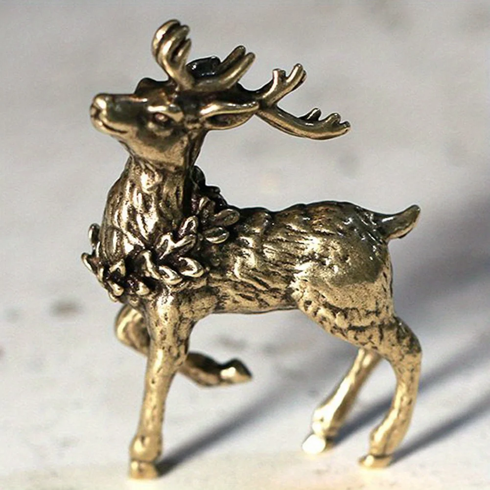 1pc Deer Ornament Deer Statue Miniature Sika Miniature Figurines Solid Brass Tabletop Decoration Deer Sculpture Ornaments