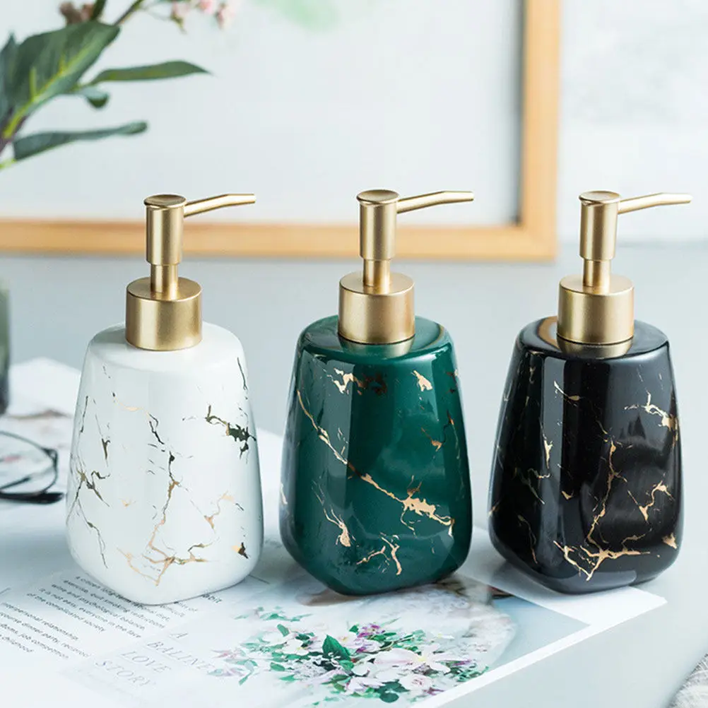 Sturdy Ceramic Soap Dispenser Reusable Press Pump Bottle for Body Wash Shampoo Lotion Essential Oil Bathroom Kitchen Travel