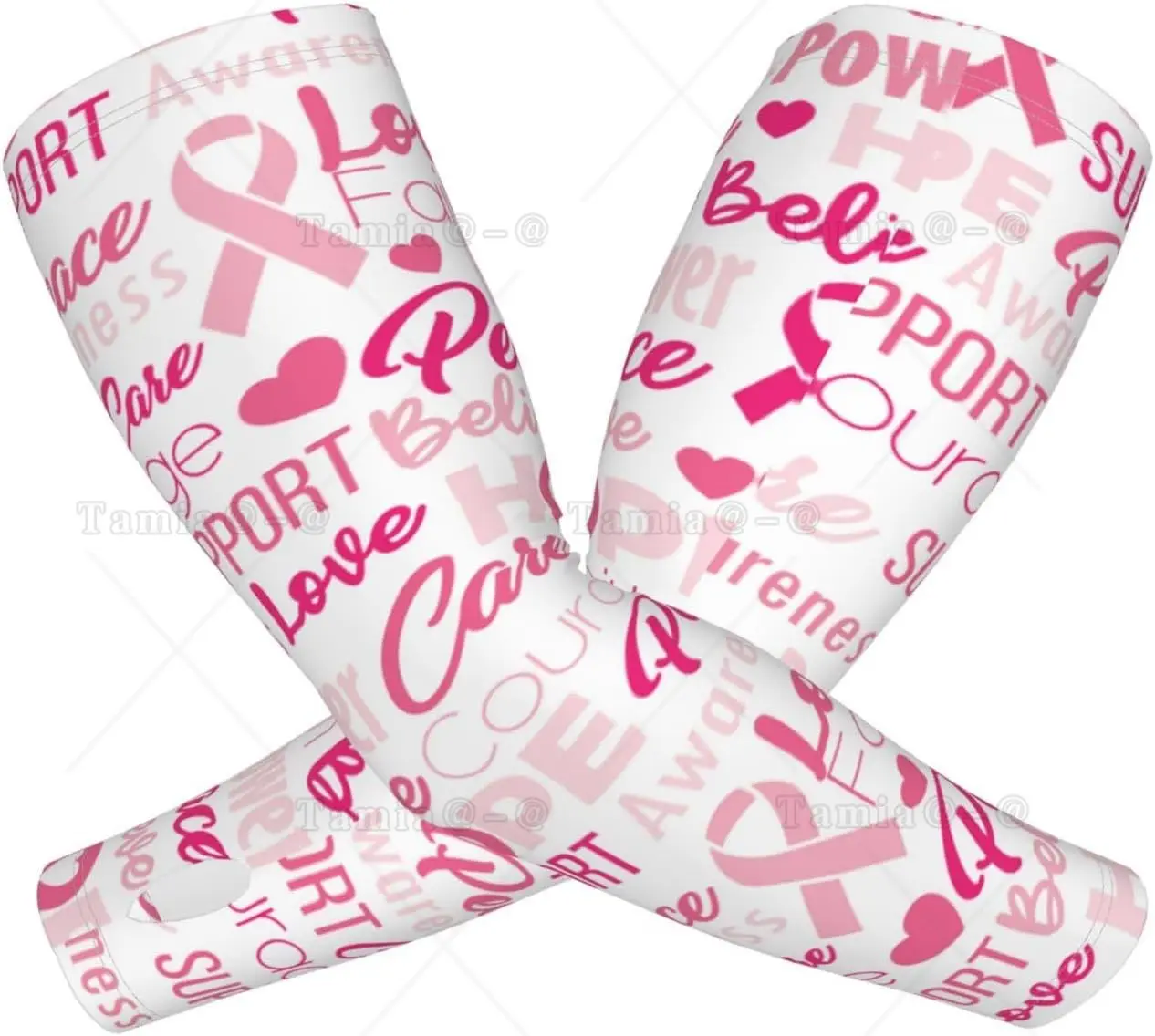 Breast Cancer Pink Ribbons Awareness Print Arm Sleeves Cooling UV Sun Protection Sports Compression Sleeves for Men Women