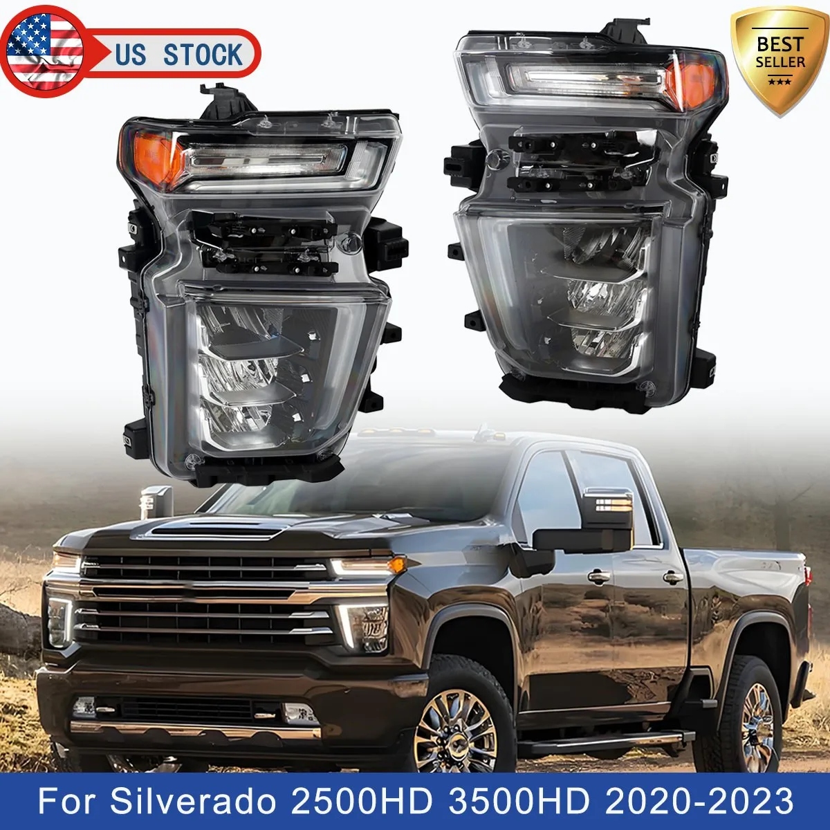 Full LED Headlight For Chevrolet Silverado 2500HD 3500HD LTZ 4-door 2020 2021 2022 2023 Left Right Side Head Light Plug and Play
