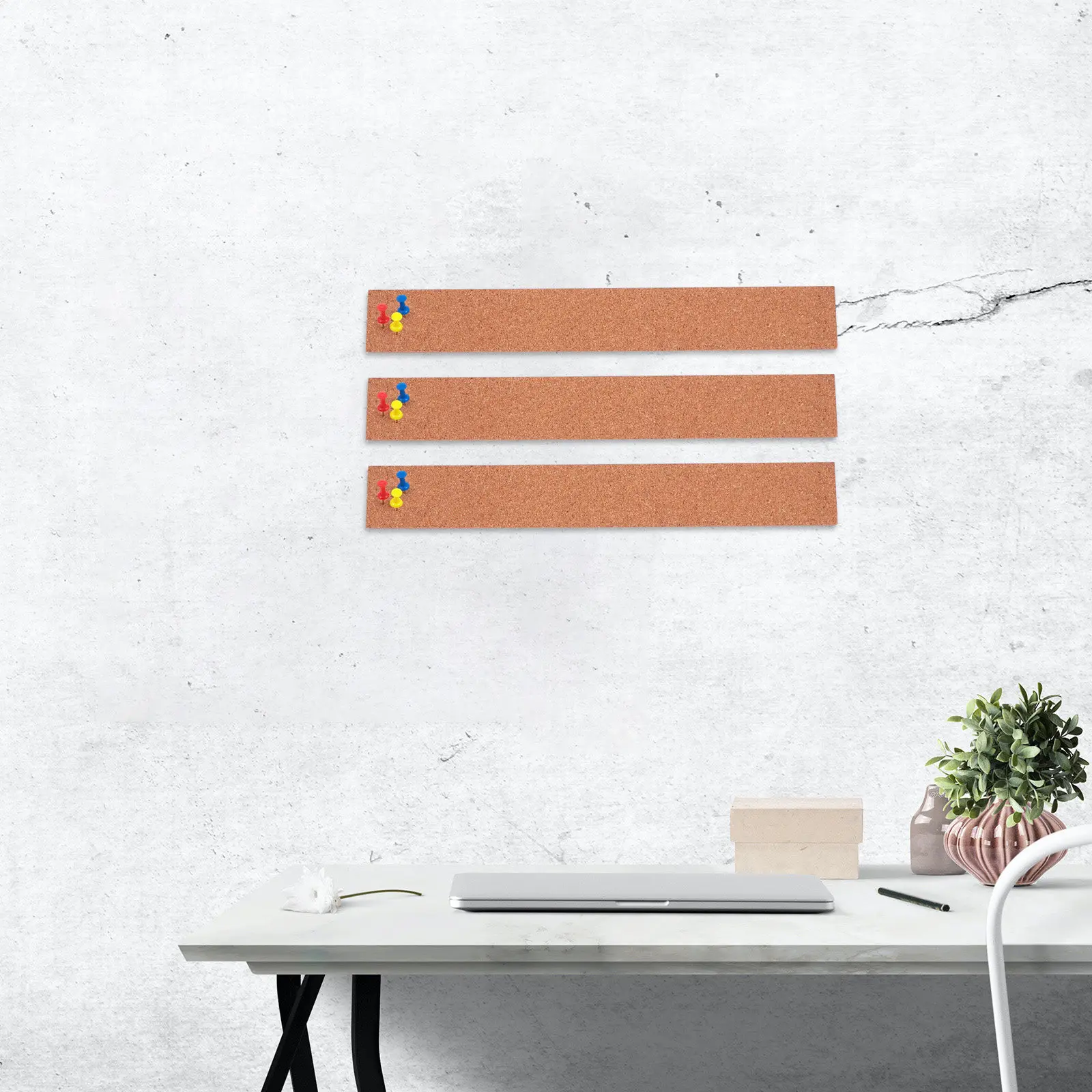 1Set Cork Memo Board Strips Oak Material Frameless Natural Bulletin Bar for Office Home Classroom Photo Wall Menu Board Learning