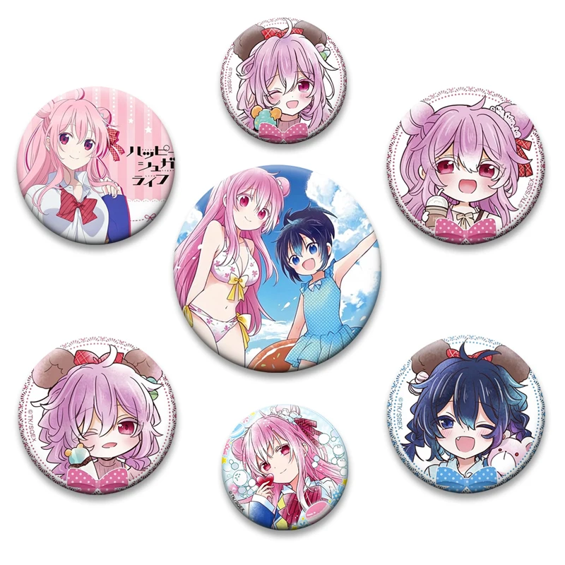 Anime Figure Shio Koube Satou Matsuzaka Button Pins Happy Sugar Life Cartoon Peripheral Badge Round Brooch for Bag Clothes Decor