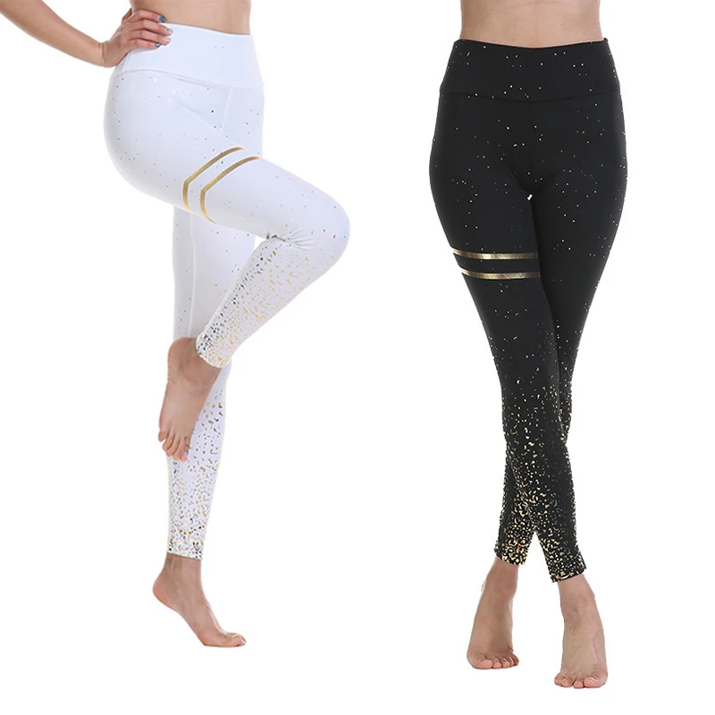 1pcs Bronzing Black White Dots Stripe Leggings Sports Fitness Yoga Running Tight Pants Wearing Slimming Leggings