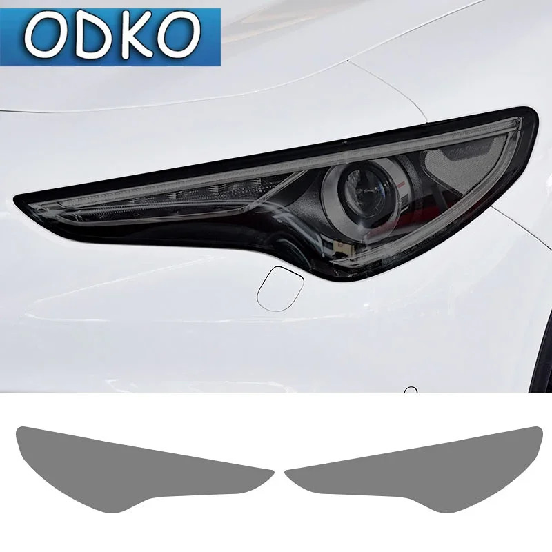 Car Headlight Protective Film Front Light Transparent Smoked Black TPU Sticker For Alfa Romeo Stelvio 949 2017-On 2020 2021 2022
