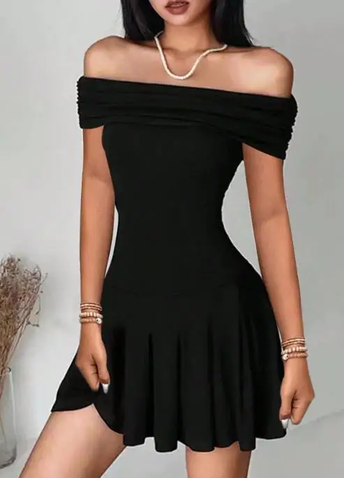 

2026 Elegant Sexy Pure Desire Wind Dew Collarbone Dress Summer New One Piece Neck High Waist Short Skirt Women's Wear