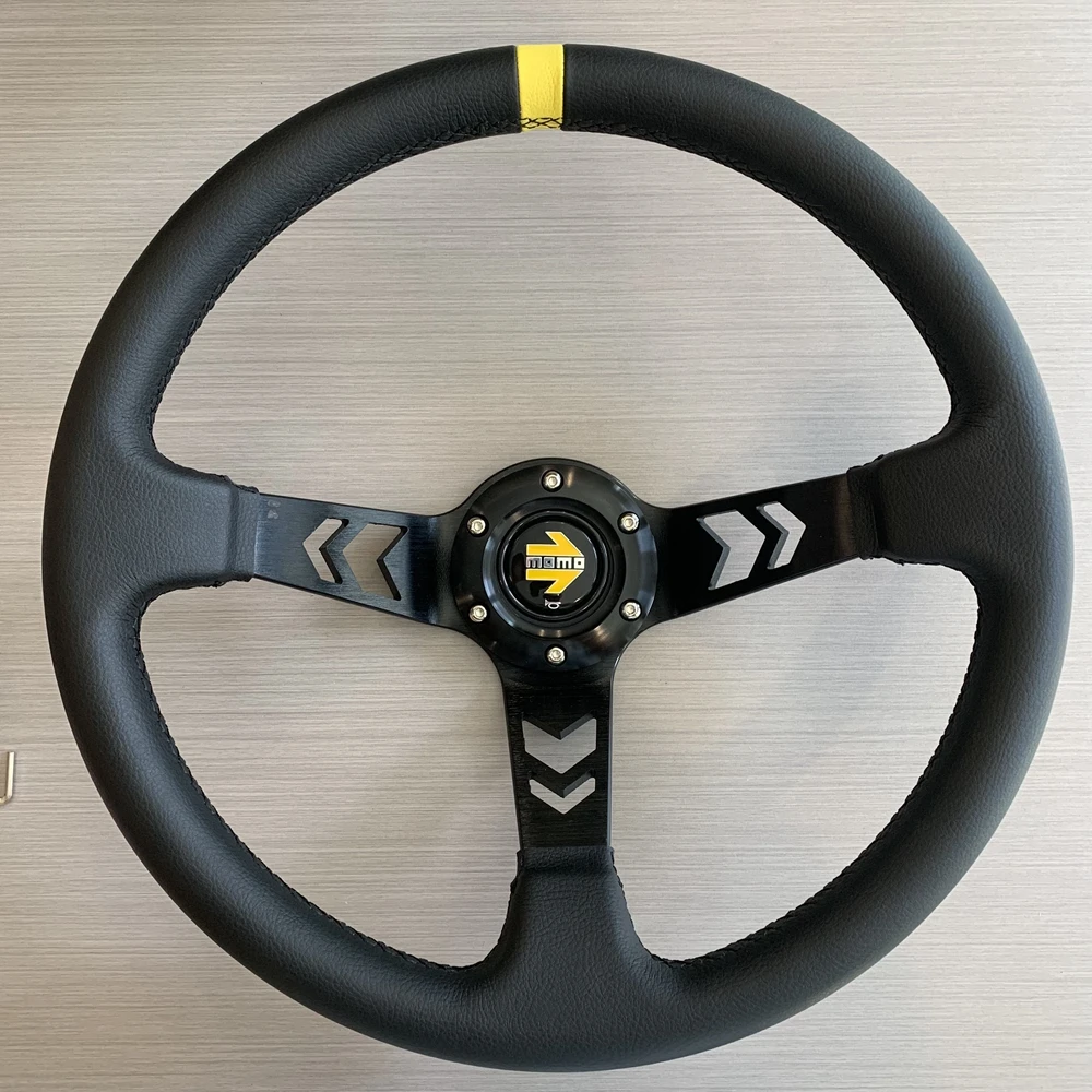 New Universal Drift 14Inch Racing MOMO Steering Wheel Car Rally JDM Real Leather Steering Wheel Volantes For VW HONDA TOYOTA BMW