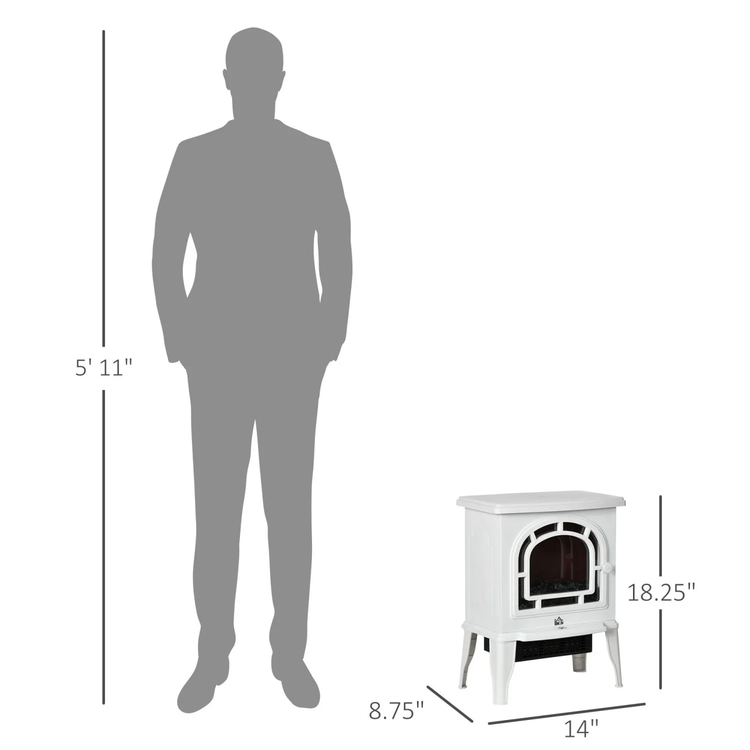 موقد كهربائي من هومكوم، سخان مدفأة قائم بذاته مع لهب LED واقعي، حماية من الحرارة الزائدة، 750 وات/1500 وات، أبيض #2