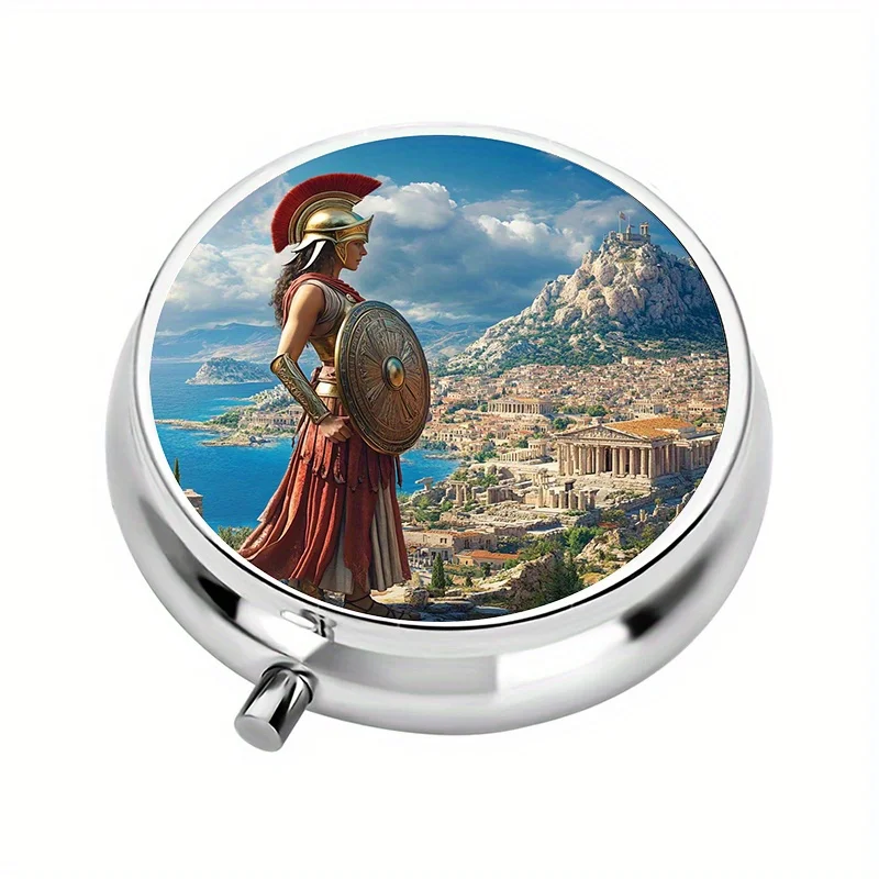 1-piece pill box, 3-compartment ancient Greek-themed mini pill box, medication storage box, unique gift travel pack
