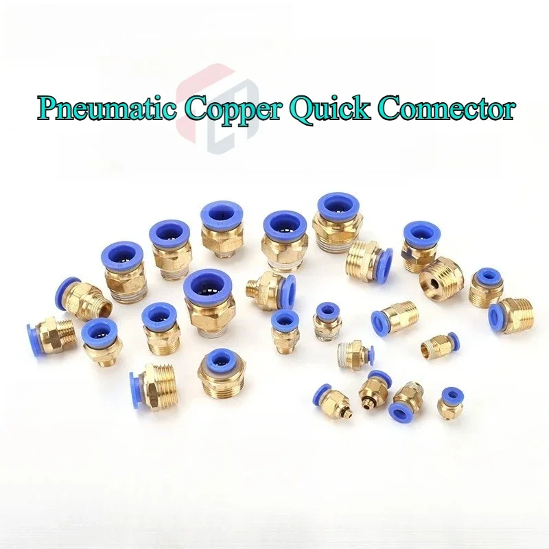 Pneumatic Parts Copper Male Thread Straight-through PC4/6/8/12/14/16-01/02/03/04 Quick Plug Connector Pneumatic Pipe Connector