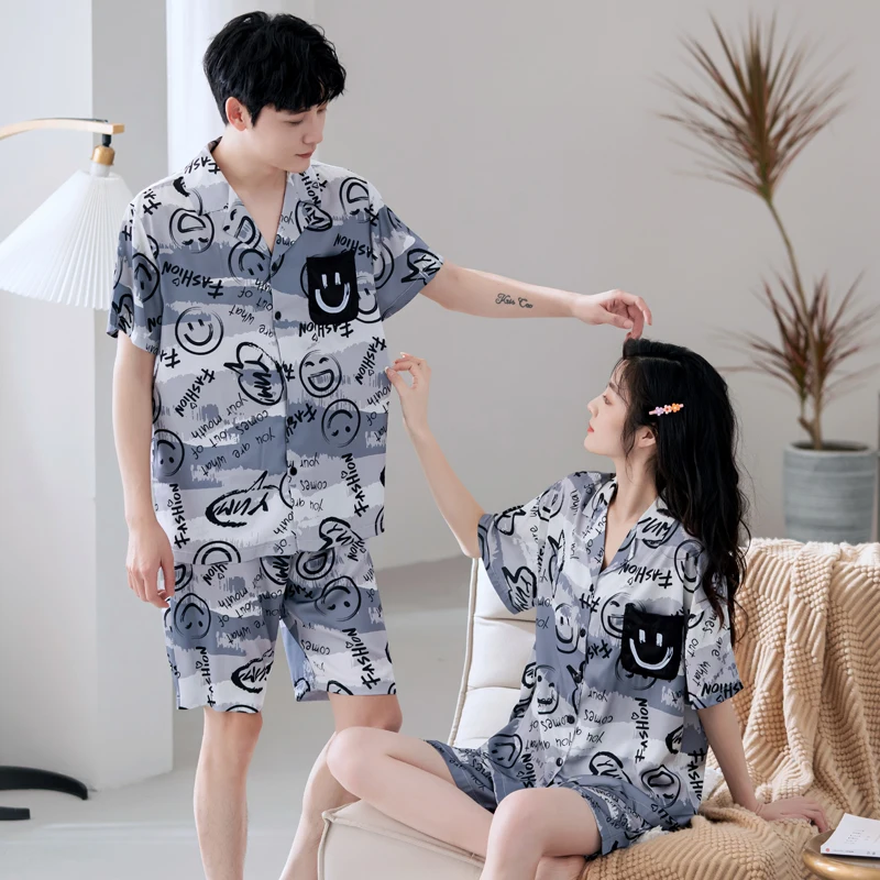 Ensemble de pyjama à manches courtes pour couple, vêtements de nuit d'été pour hommes et femmes