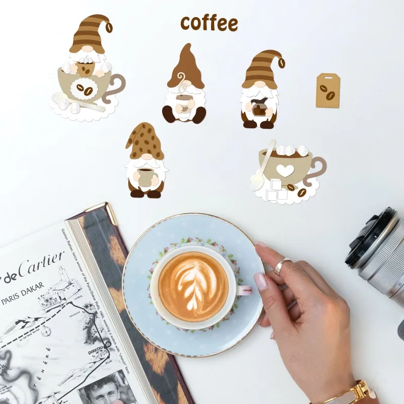 2Set 32Pcs Coffee Gnome Cutting Dies for DIY Scrapbooking Metal Coffee Cup Die Cuts Embossing Stencils Template for Paper Card