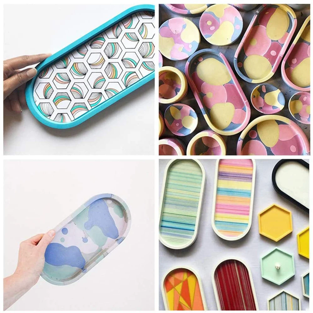 DIY Silicone Tray Mold Coaster Epoxy Resin Silicone Molds Polygon Oval Desktop Storage Tray Cup Mat Mold Handmade Craft Mould