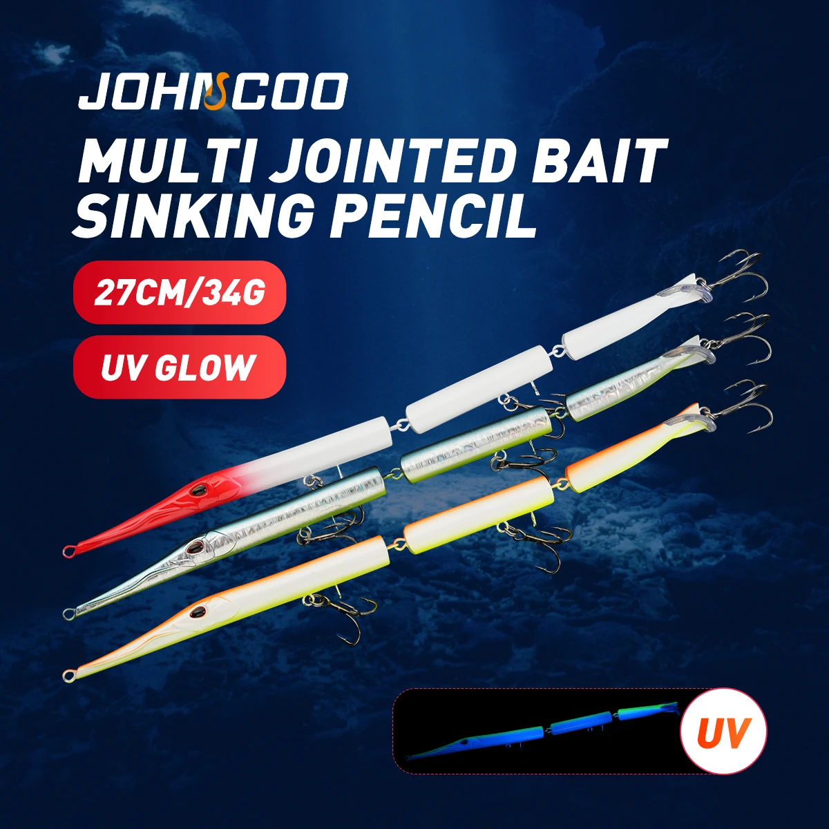 Señuelo lápiz hundimiento swimbait multiarticulado anzuelos triples - imagen 2
