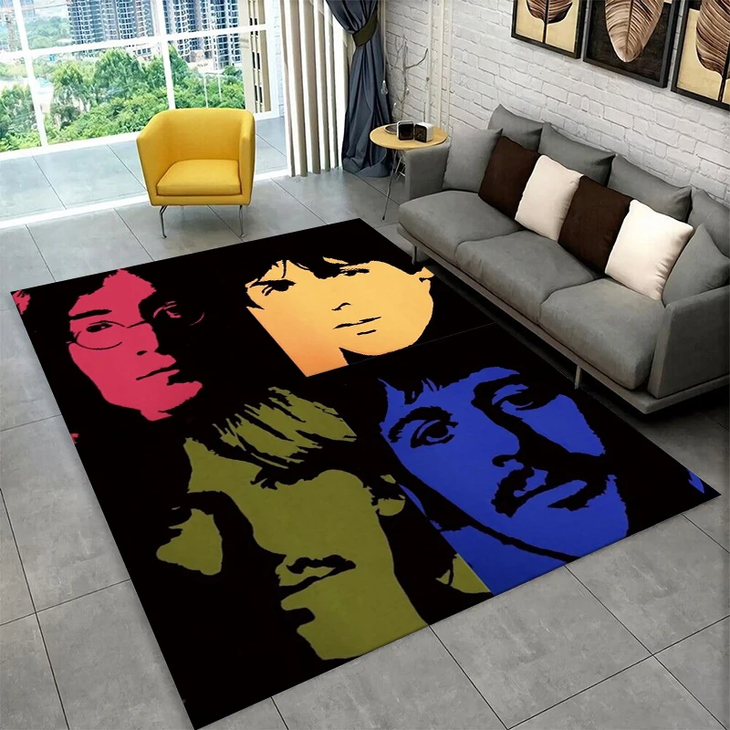 The B-Beatles Rock Band Star Carpet Rug for Playroom Bedroom Living Room Sofa Home Decor,kid Game Area Rug Non-slip Floor Mat