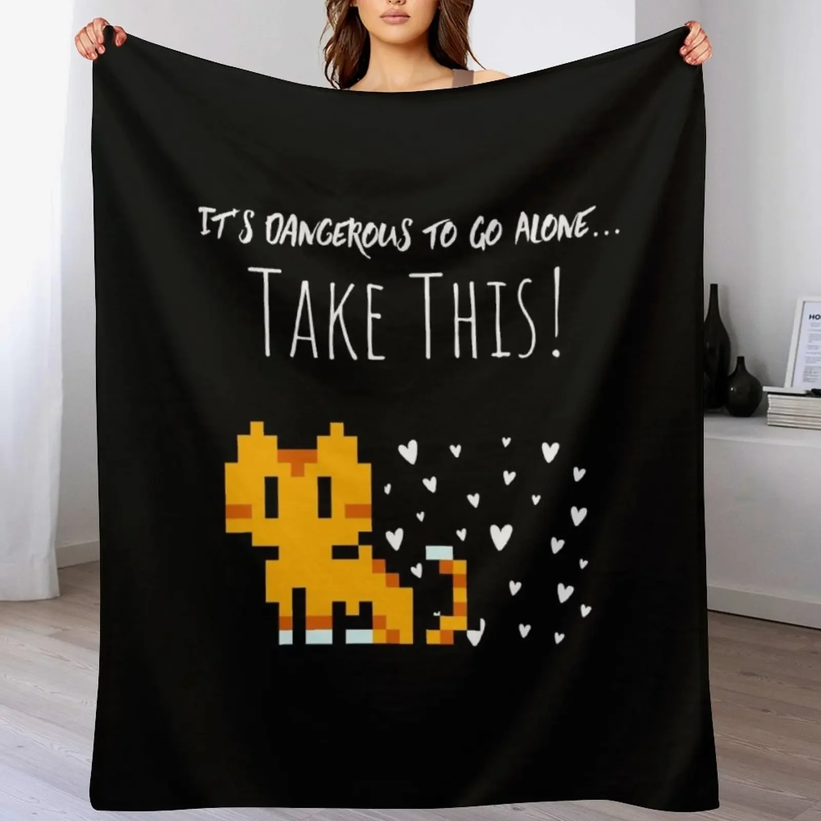 Retro Gaming Quote It's Dangerous to Go Alone - TakeThis! Girl Gamer Birthday Gift Throw Blanket Flannel Fabric Blankets