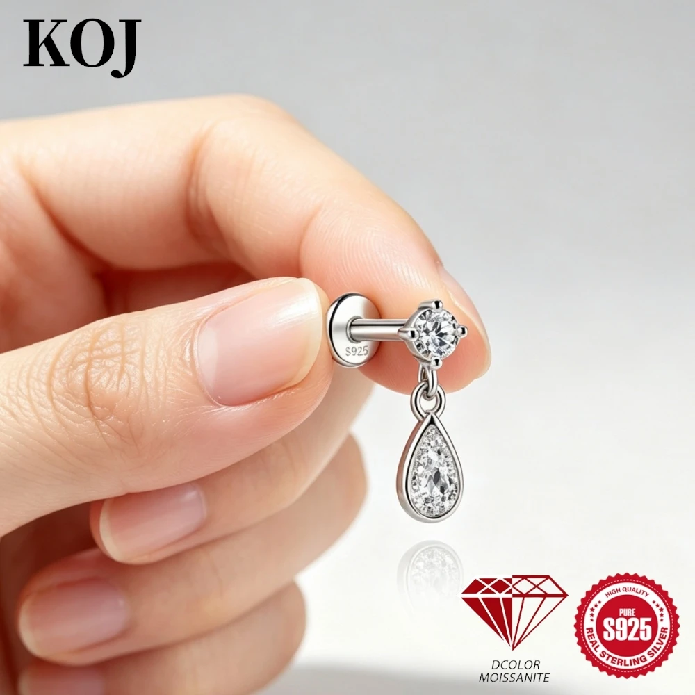 KOJ 1 шт. Классические серьги-подвески из серебра 925 пробы с муассанитом, в форме цветочной капли, с цепочкой, для женщин, изящный подарок на каждый день или для вечеринки.