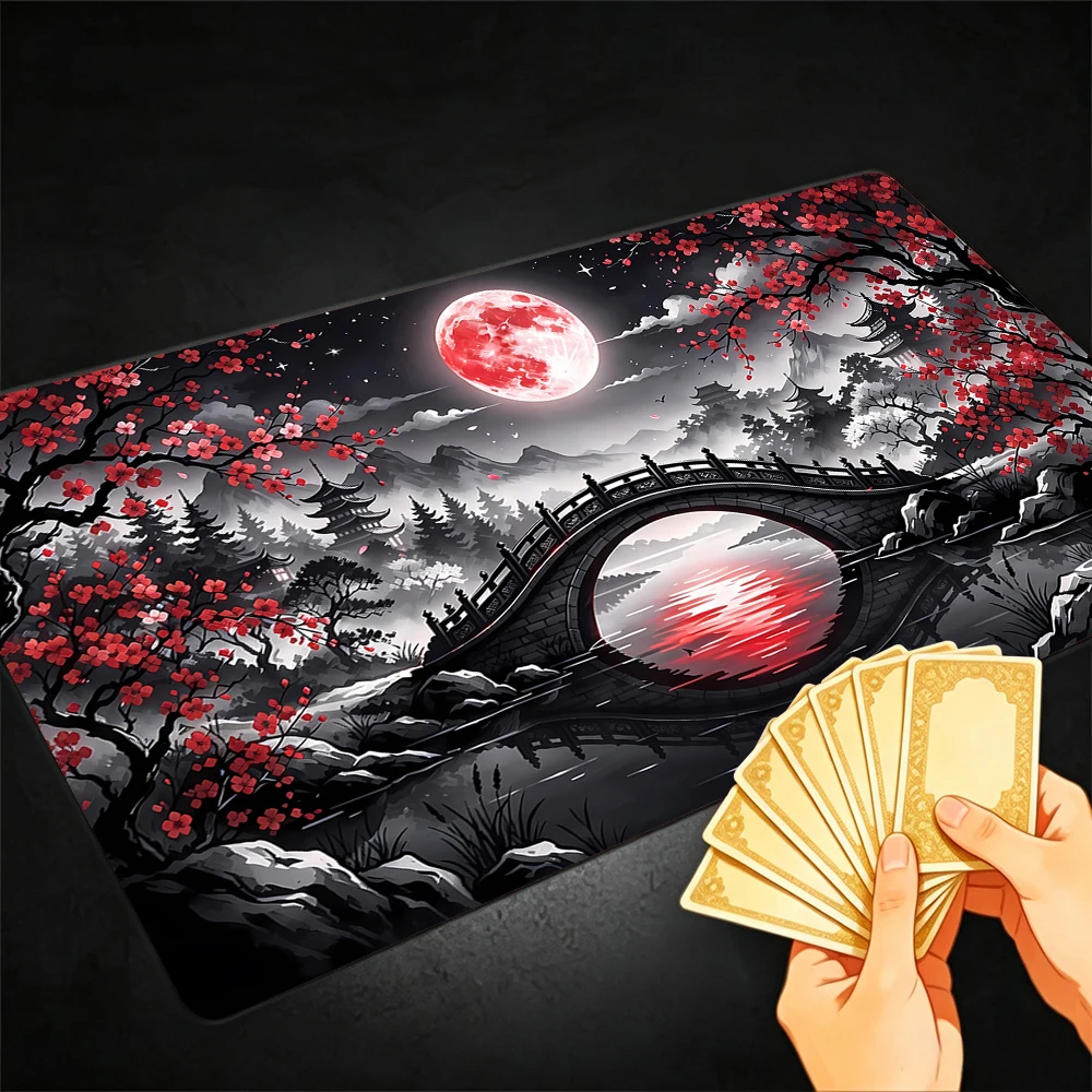 Black and Red Landscape TCG Playmat Magic Playmat with Stitched Edge Anti-slip base Gathering Gaming Mat Trading Card Game