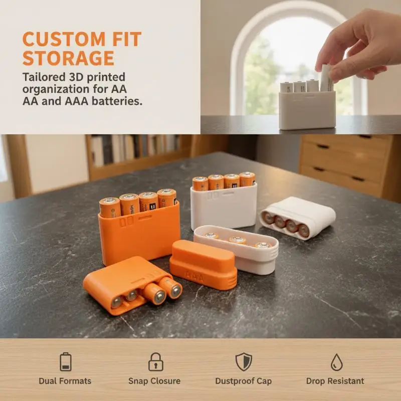 4 Slots AA Battery Storage Box, Portable Plastic AA Battery Holder Case Organizer Container for AA Batteries, Car Travel Use