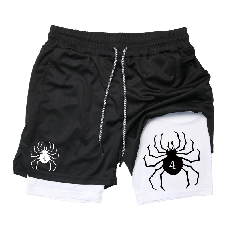 

Men's spider print shorts 2-in-1 mobile pocket sportswear running gym training performance