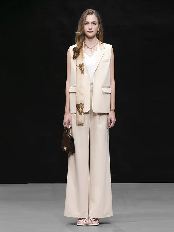 

Summer 2026 Fashion High Waist Straight Leg Pants Suit Color Block Sleeveless Suit Jacket Women's Casual Workwear Ensemble