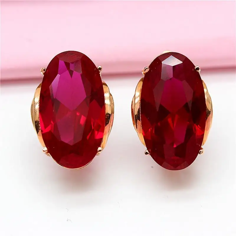 

585 purple gold plated 14K rose gold inlaid oval red crystal earrings for women classic creative glamour engagement jewelry