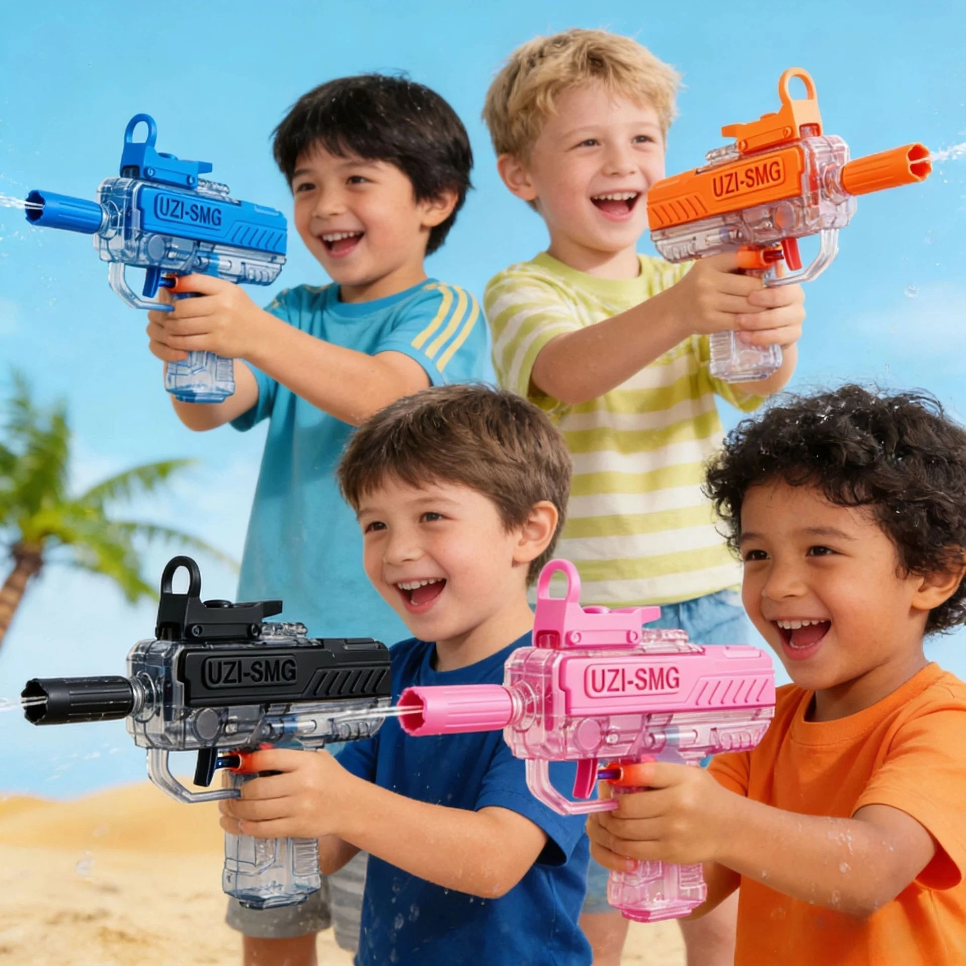 2026 New Product Uzi Water Gun Linkage Chamber Technology Large Capacity Continuous Transparent Water Gun Children's Water Splas