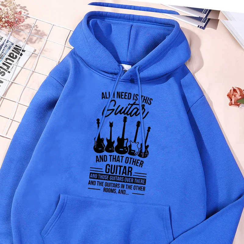 All I Need Is This Guitar Printed Male Hooded Vintage Loose Sport Shirts Fashion Simple Sweatshirts Classic Daily Comfy Tops