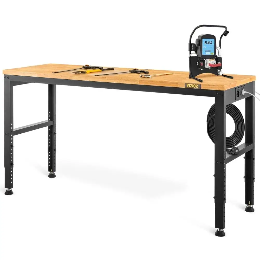 Table d'atelier réglable 72-97cm, dessus en bois de hêtre, cadre en fer, établi multifonctionnel robuste 135x46x97cm pour la réparation de projets de bricolage