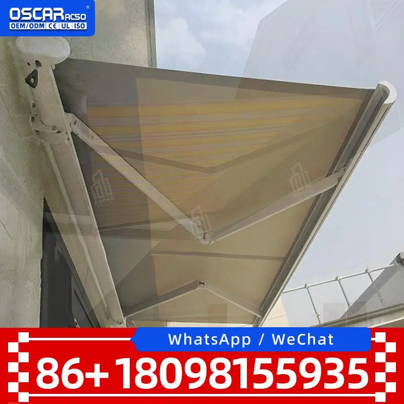 Aluminum Wall Mounted Folding Canopy with Waterproof Fabric UV Protection for Vacation Villas Electric Customizable Outdoor Cano