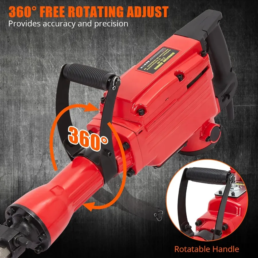 2200W Electric Jack Hammer Demolition Tool Kit with 4-Piece Set for Concrete Breaking and Demolition Work Heavy-Duty Design wit