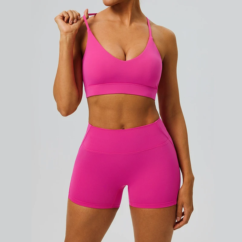 

Женский летний короткий спортивный костюм из двух частей для фитнеса и йоги, дышащий, быстросохнущий, для бега на открытом воздухе, женские леггинсы для тренировок