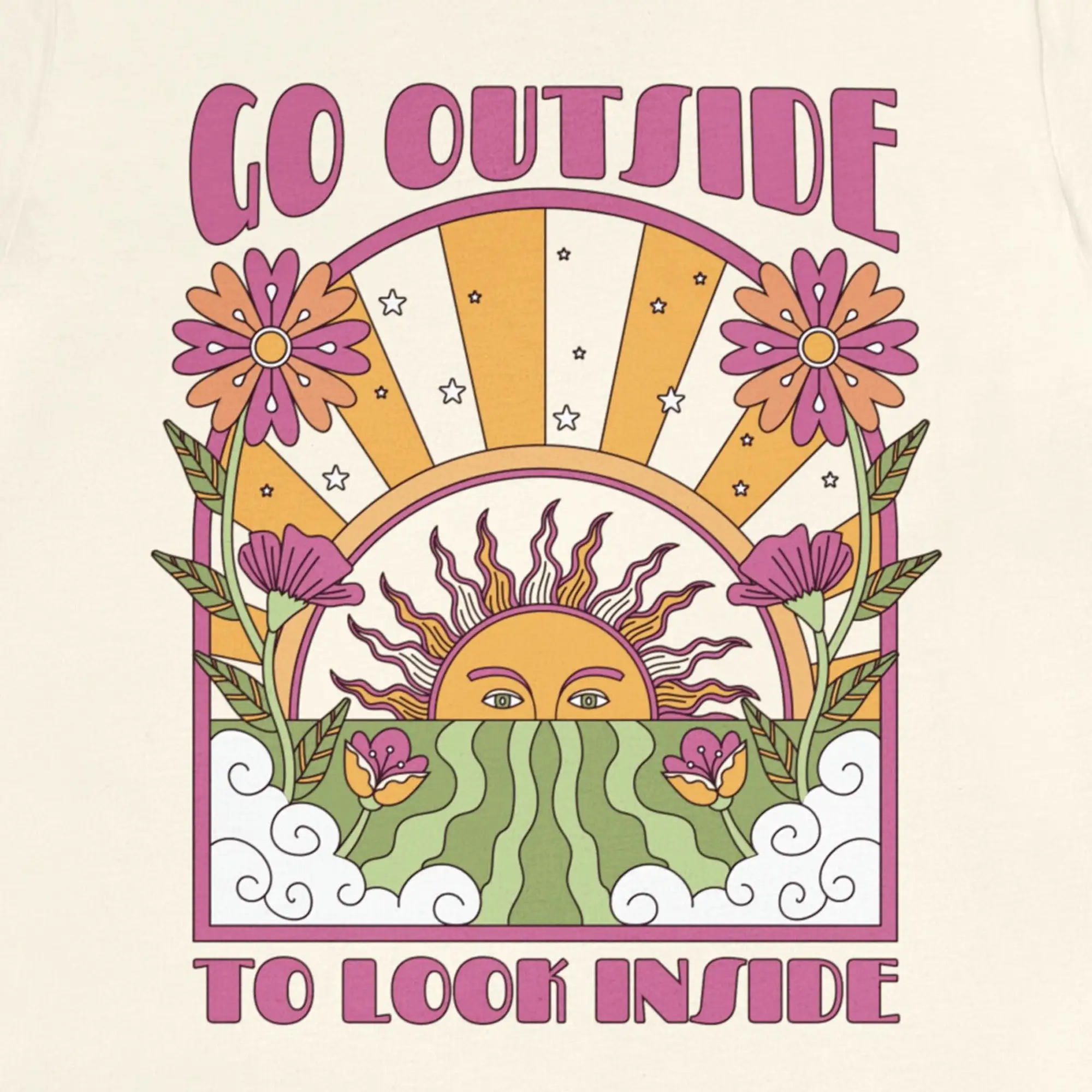 Go Outside T Shirt Vintage Colorful Retro Off Shite