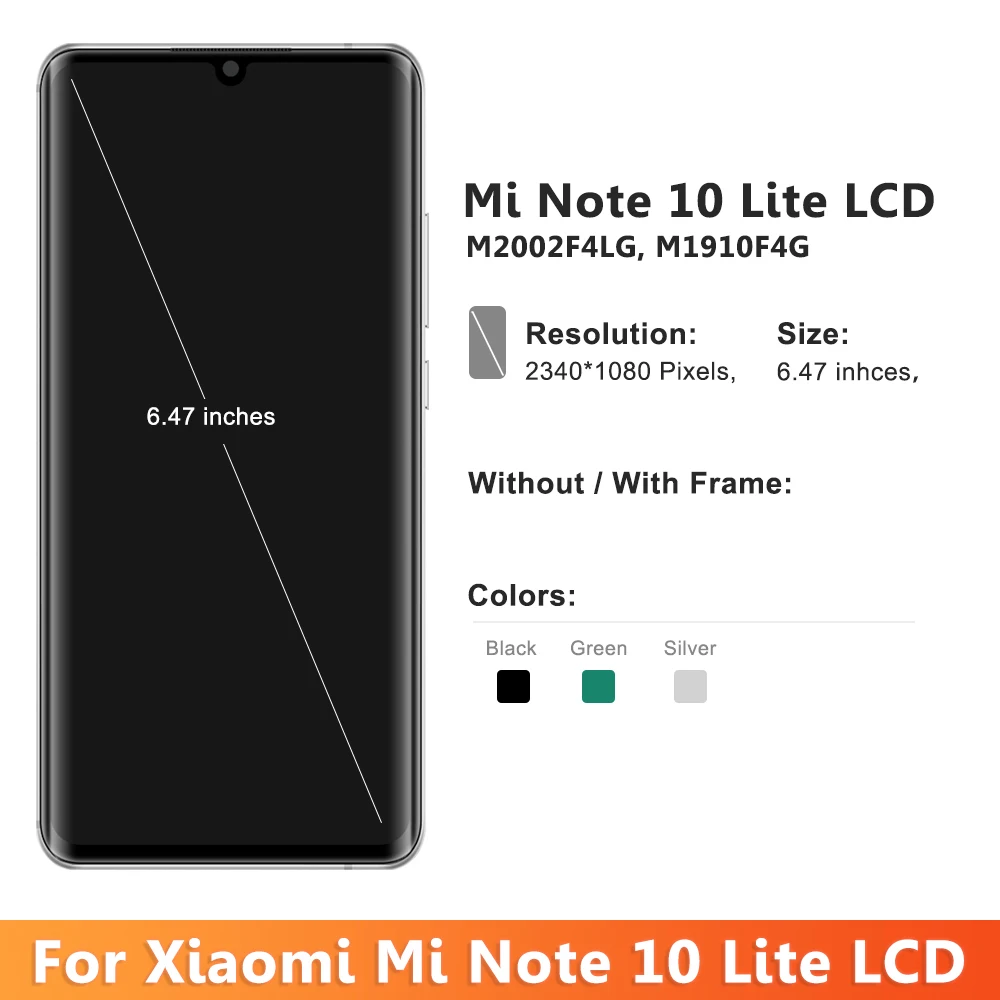 For Original For Xiaomi Mi Note 10 Lite LCD M2002F4LG M1910F4G Display Touch Screen Digitizer For Xiaomi Note10 Lite Screen