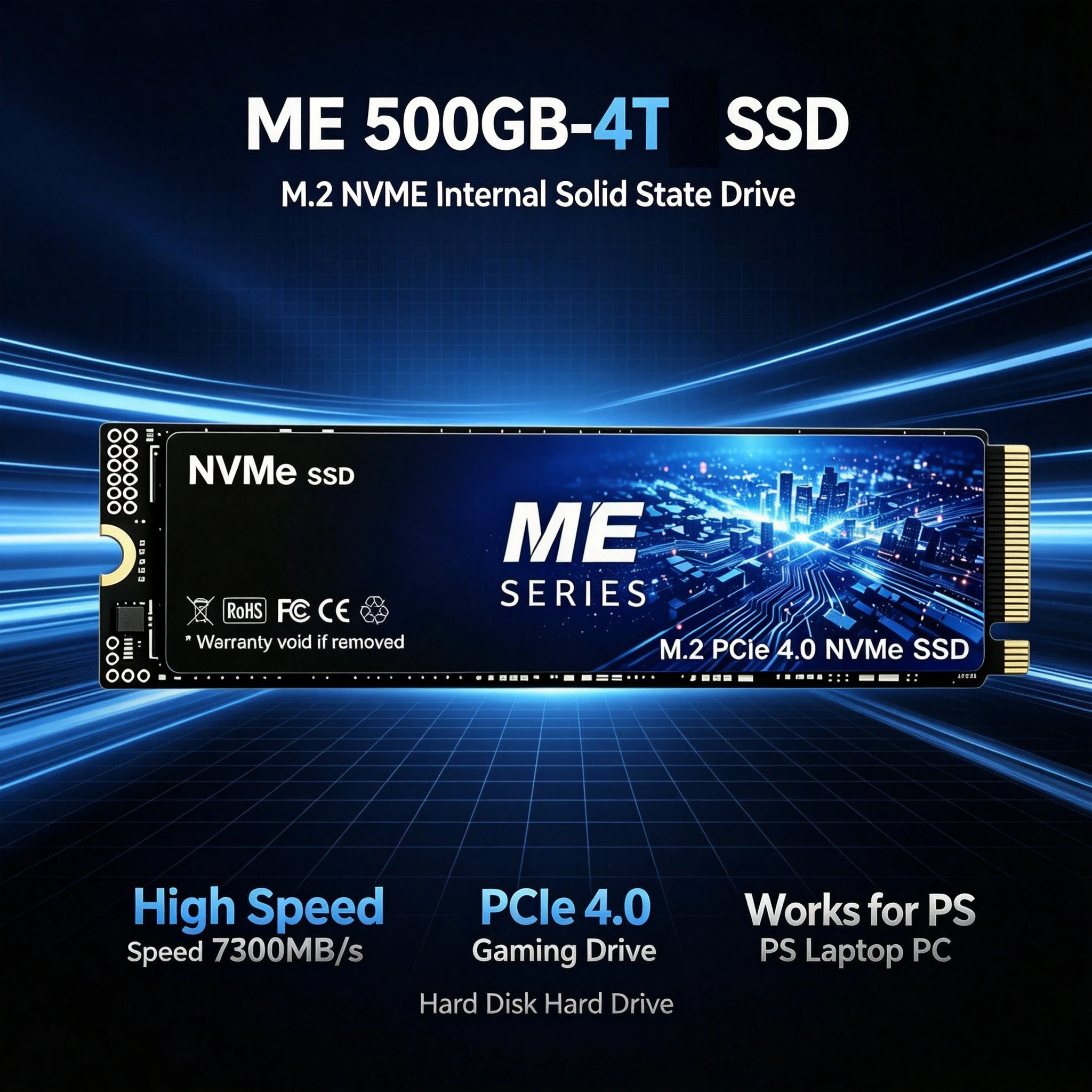 ME 500GB-4TB SSD M.2 NVMe Internal Solid State Drive High Speed 7300MB/s PCIe 4.0 Gaming Drive Works for PS Laptop PC Hard Disk