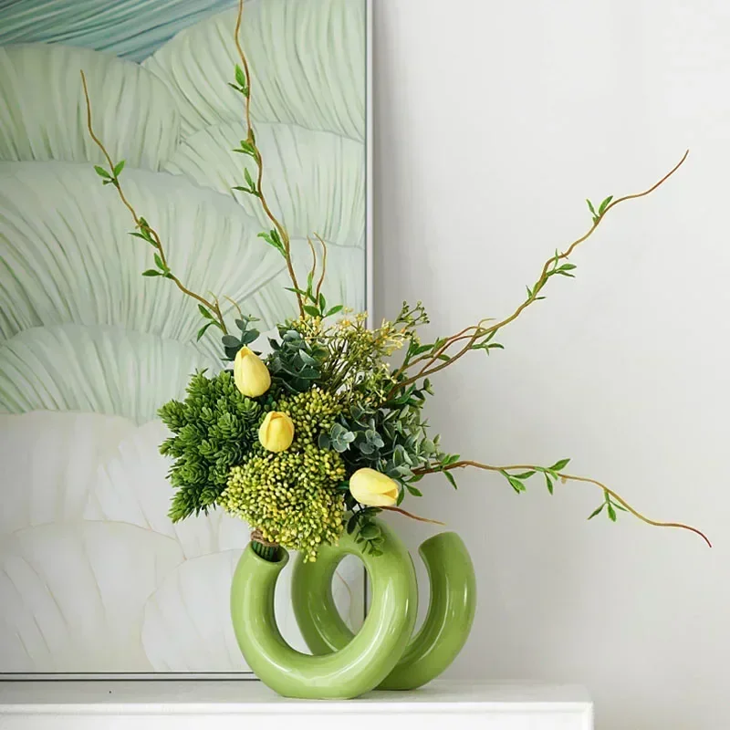 Nordic Spiral Ceramic Snake Vase for Flower Arrangement Table Decoration Accessories Minimalist Art Luxury Living Room Stoneware