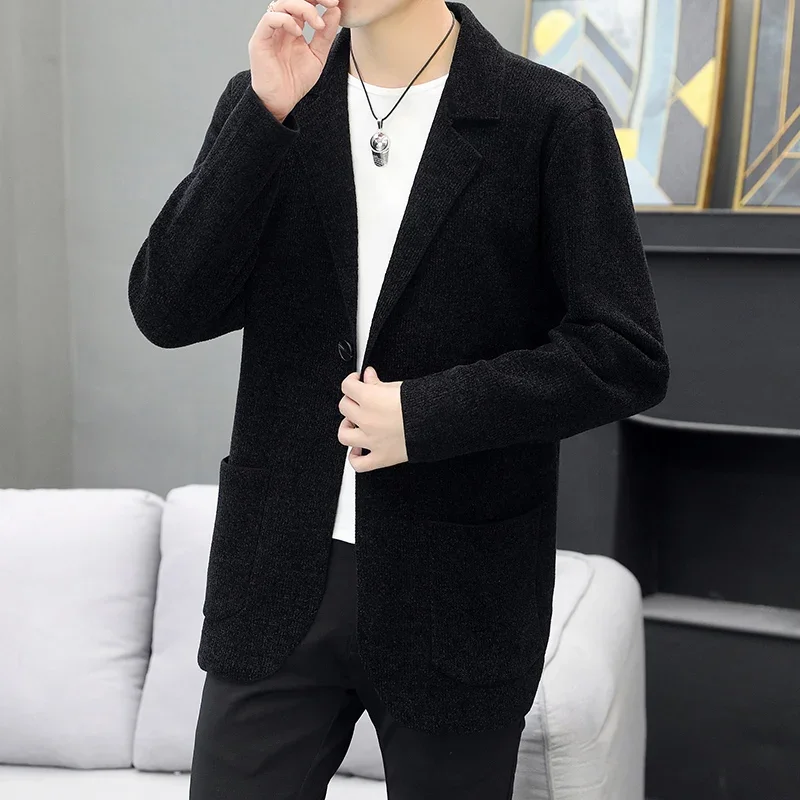 

High Quality Thick Cardigan Men's Elegant Fashion Business Casual Interview Work Party Gentleman Slim Fit Suit Jacket