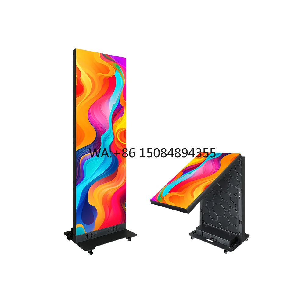 Mobile LED Poster Display Floor Standing with Wheels Modular Stackable Heat Dissipation Digital Signage Screen for Advertising