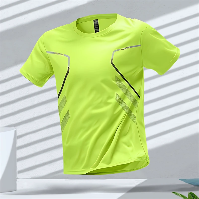 Men\'s T-shirts Sports Run T Shirts Outdoor Workout Quick-drying Breathable Short Sleeve Casual Round Neck Tops Summer Loose Tees