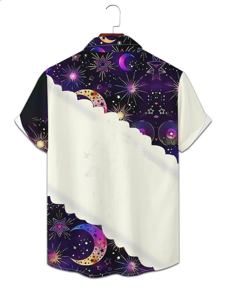 Hot sale romantic fashion moon element 3D digital printing short sleeve men's shirt personality popular men's large size shirt